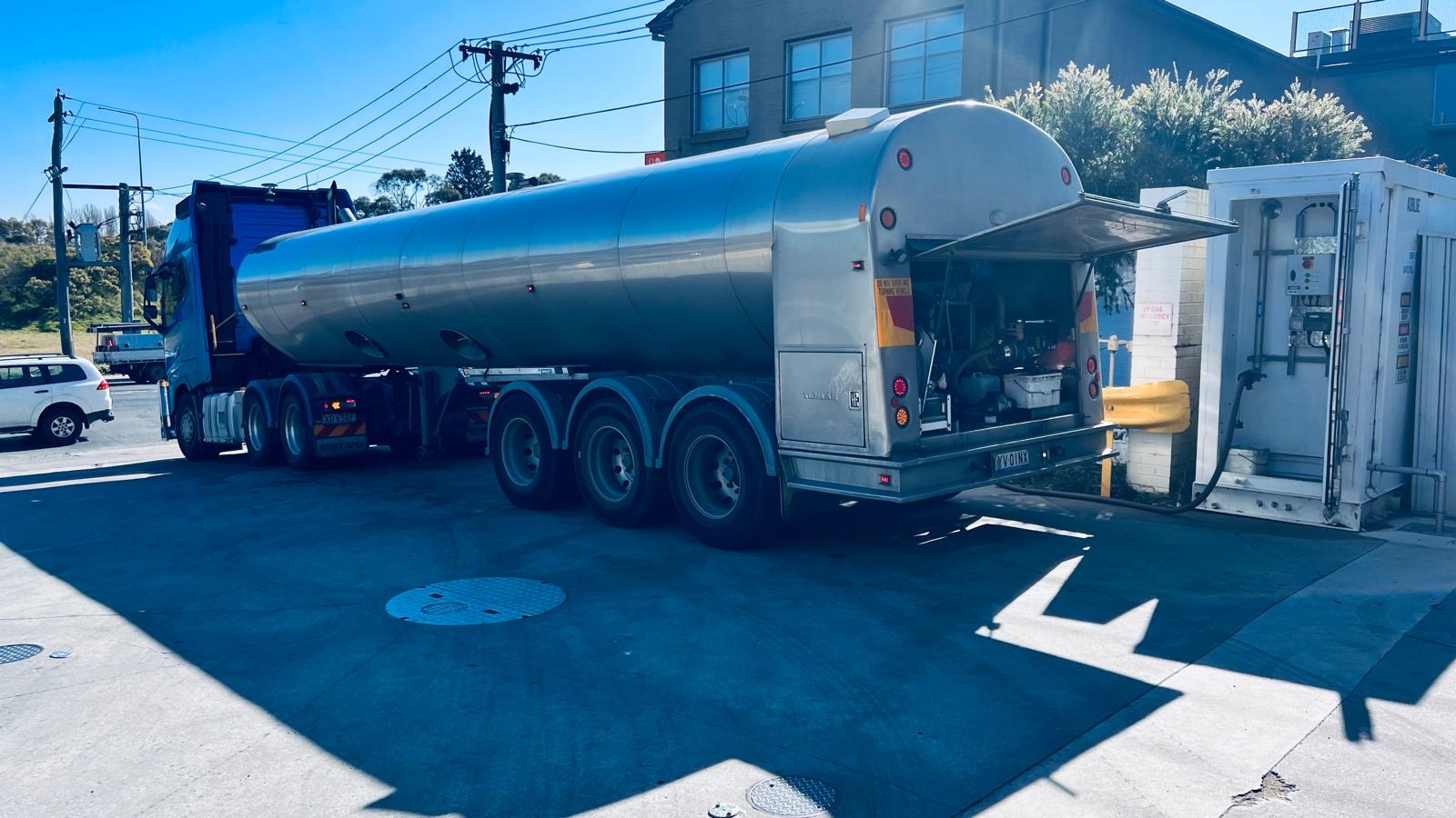 Liquidia tanker at a service station forecourt