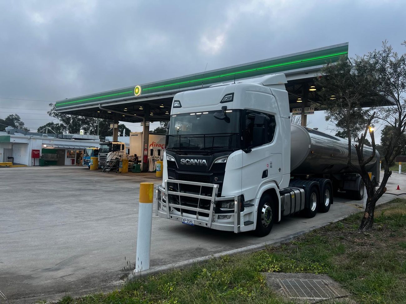 Scania AdBlue tanker refuelling at BP service station