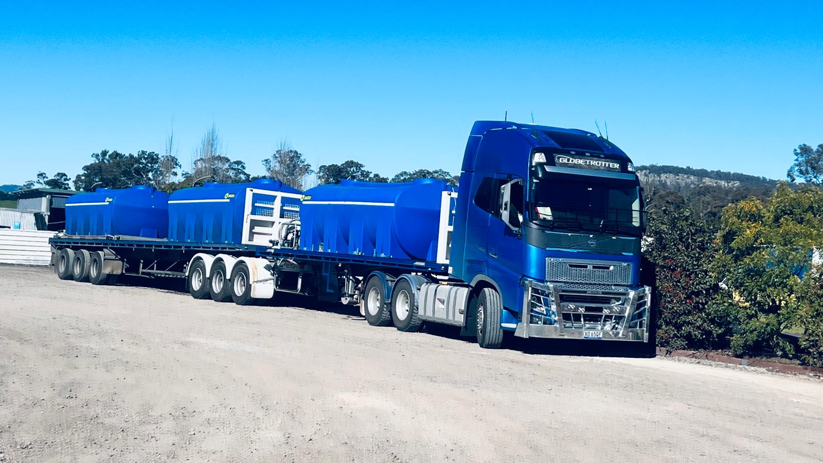 Liquidia blue Volvo bulk delivery rig